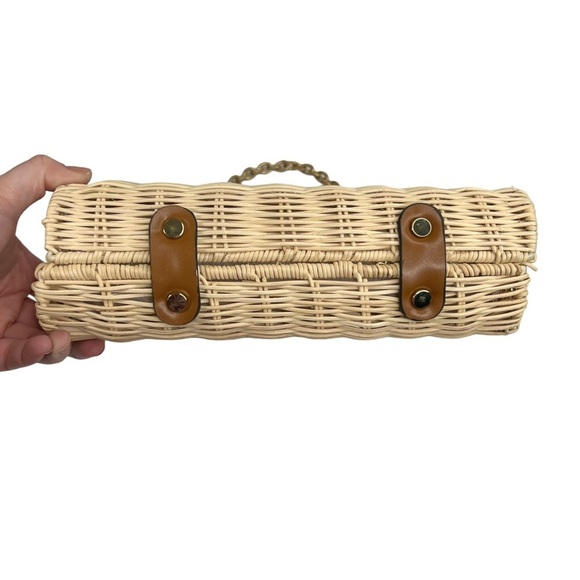 Zara Wicker Woven Basket Gold Chain Handbag Purse - Picture 3 of 14